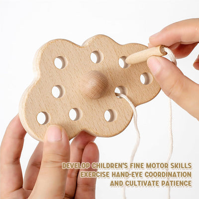 FlameFlash Wooden Lacing Toys for Toddlers 1-3 Solid Wood Threading Toys, Moon/Stars/Cloud Quiet Toddler Toys for Airplane Travel Fine Motor Skills Sensory Toys for 2 3 4 Year Old (Natural Wood)