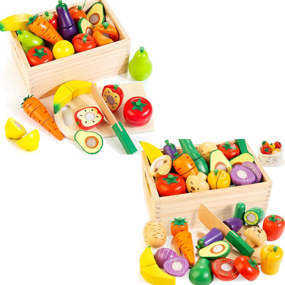 Fidtoy Wooden Cutting Food Set Montessori Pretend Play Toy