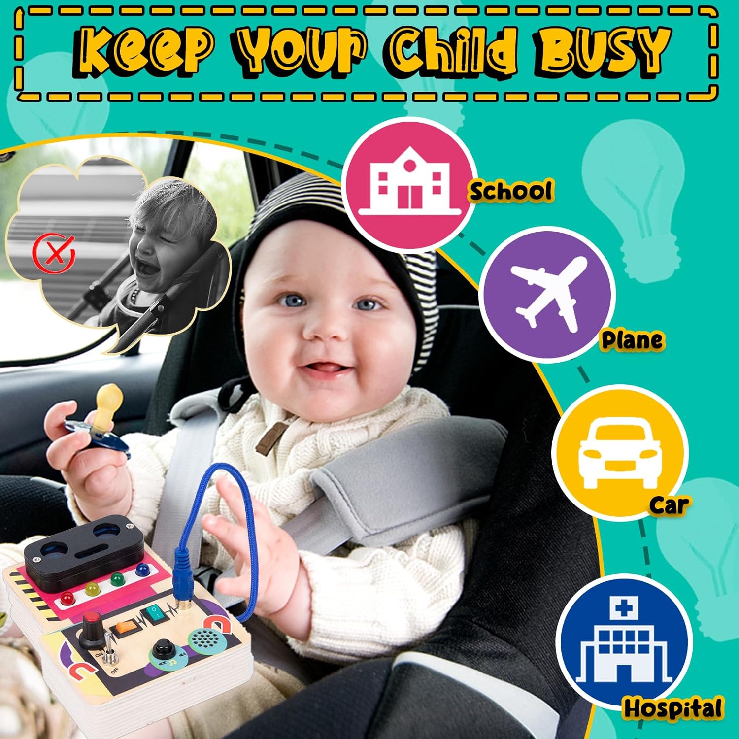 TEUVO Montessori Toys Robot Busy Board Toys for Toddler Age 1 2 3 4 5 6 Years Old, Light Switch Sensory Educational Travel Toys Gifts for Kids Boys Girls Christmas Birthday Holiday