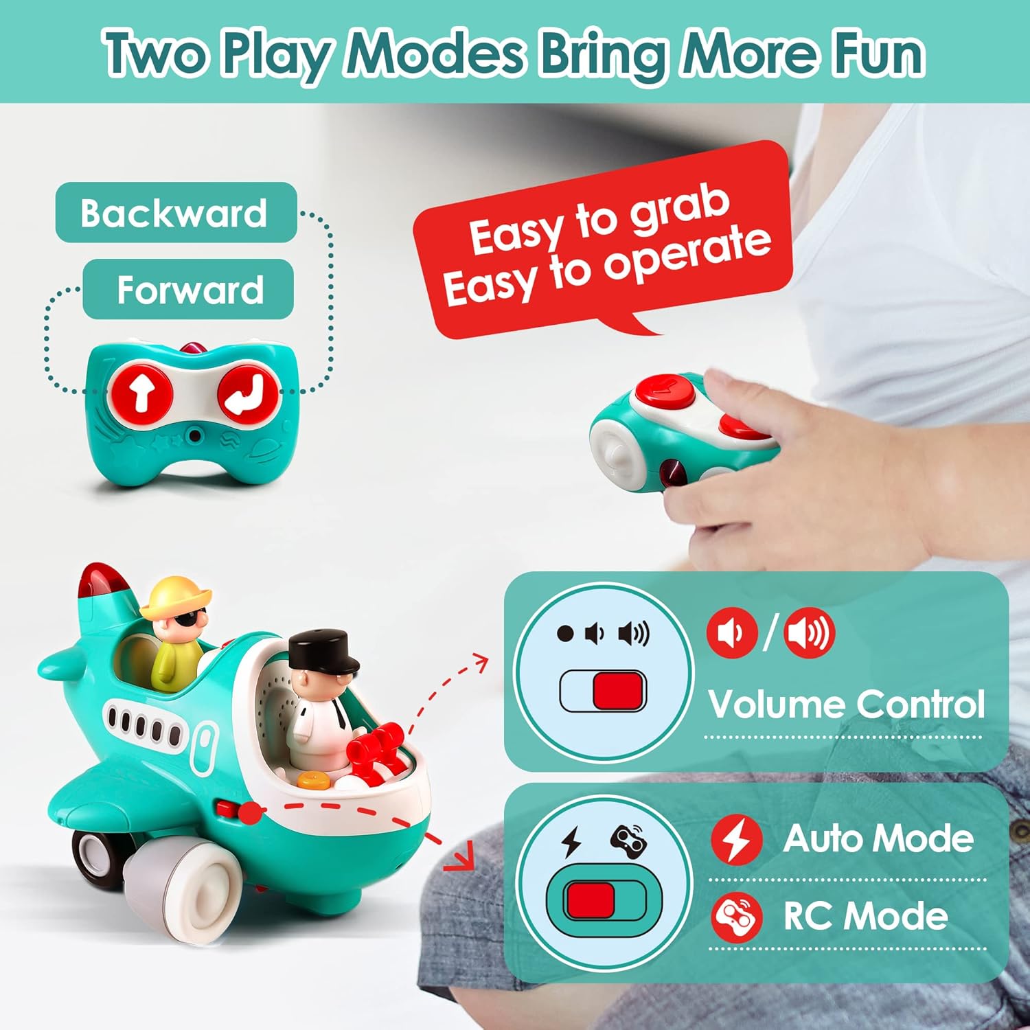 Avion télécommandé Fidtoy avec lumières et sons pour les tout-petits