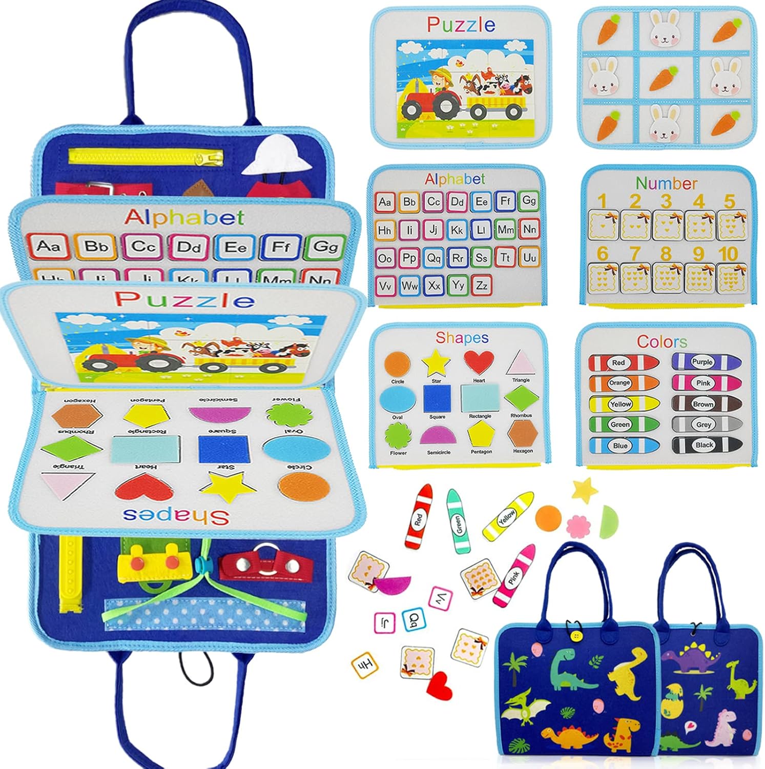 kigod Busy Board for Toddlers,Sensory Activity Board for Preschool Learning Toys Autism Educational Travel Toys, Montessori Educational Toys for Boy and Girl Gift