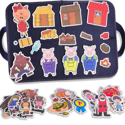 CHEFAN Felt/Flannel Board Story Set of 4, PRECUT Felt Pieces for Preschool Toddlers, Stone Soup, The Three Billy Goats Gruff, Jack and Beanstalk, The Boy Who Cried Wolf