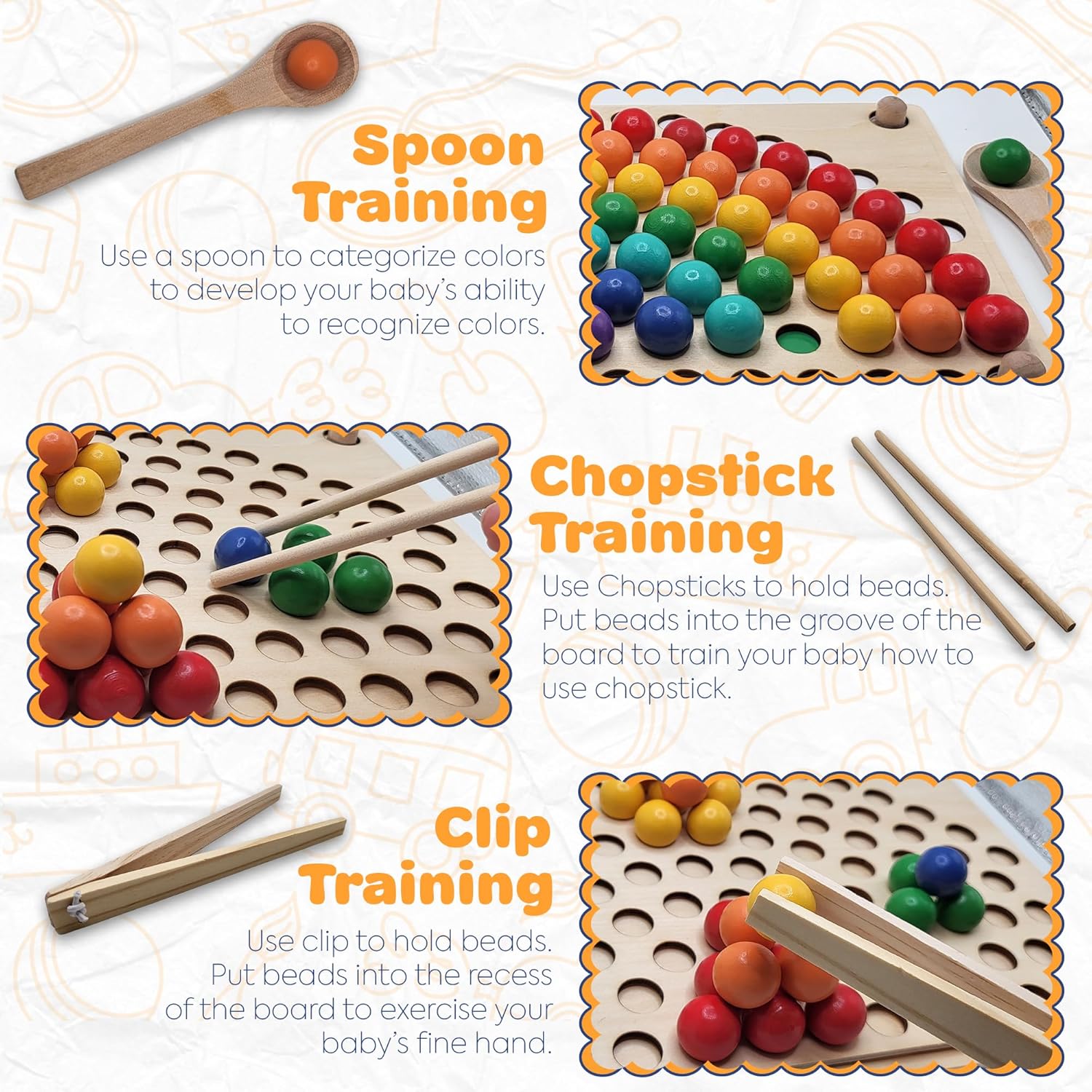 Wooden Pegboard Beads Game, Rainbow Color Board Games, Puzzle Board, Montessori Toys, Preschool Learning Activities, Boys and Girls Gift for 3 and up!