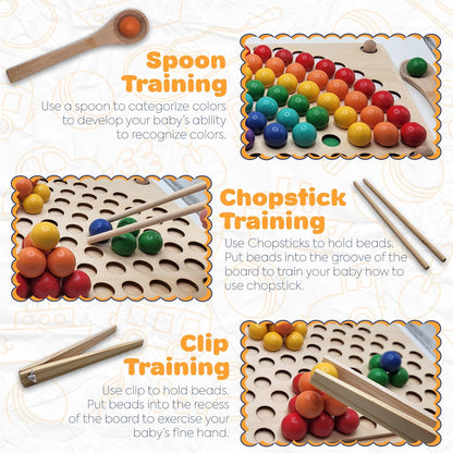 Wooden Pegboard Beads Game, Rainbow Color Board Games, Puzzle Board, Montessori Toys, Preschool Learning Activities, Boys and Girls Gift for 3 and up!