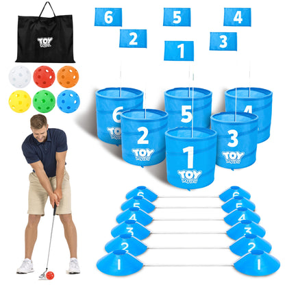 TOY Life Golf Game Set, 6 Holes Backyard Golf Bucket Game for Adults Kids, Practice Golf Course with Balls and Flag, Outdoor Indoor Golf Yard Game for Beach, Camping and Lawn