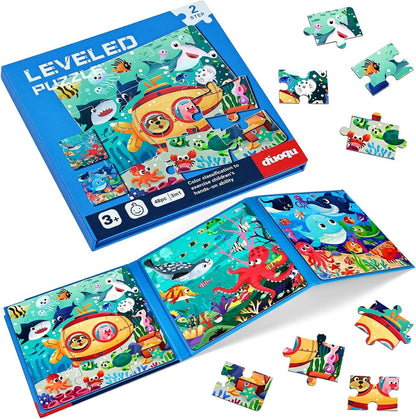 磁気パズル 子供用 3~5歳 3~48ピース オーシャンパズル 木製ジグソーパズル 本 プレミアムパズル 車のアクティビティ おもちゃ 旅行ゲーム 旅行おもちゃ 子供用 3歳 4歳 5歳 6歳 男の子 女の子