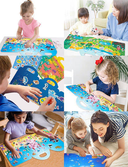 SIBBYE Portable Jelly Quiet Book,Reusable Sticker Book for Kids, Preschool Learning Activities for Toddler-Travel Toys Sticker Book Educational Gifts (Ocean)