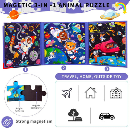Magnetic Puzzles for kids Ages 4-8 - 3 in 1-75 Pieces Magnet Jigsaw Puzzle Book for Toddlers Ages 3-5 Magnetic Travel Puzzle Board Activities Toy for Boys and Girls (Outer Spaces)