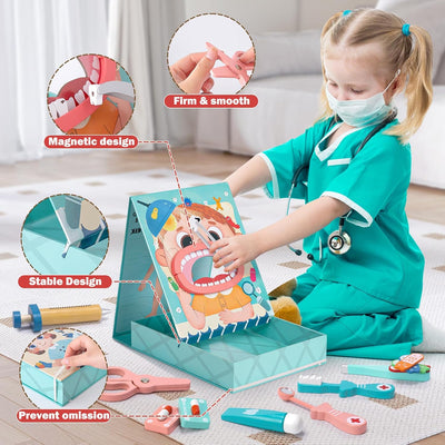 Fidtoy Wooden Doctor Playset 18 PCS Pretend Play Medical Toy