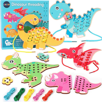 Dinosaurio de Madera con Hilo para Coordinación Ojo-Mano - 684