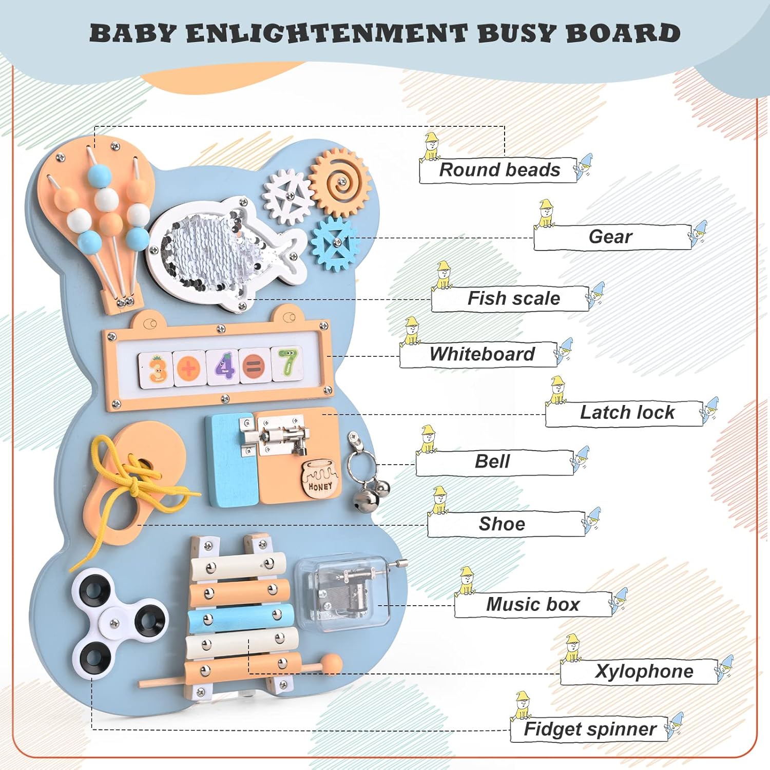 Busy Board Montessori, Sensory Activity Boards - Motor Skills Board - Fine Motor Skills Activity Board for On The Go While Travelling (Blue Board)