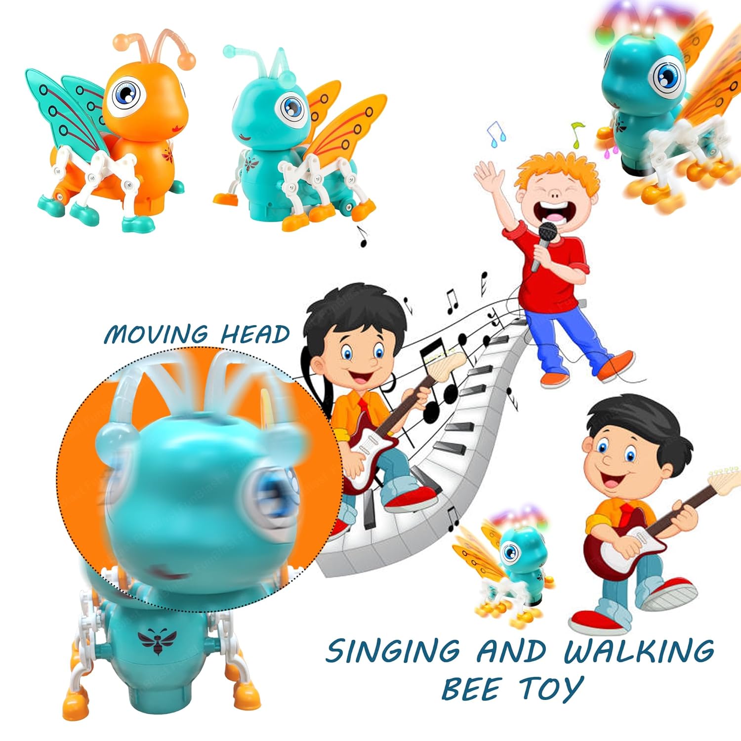 Fidtoy Walking Musical Bee Toy with Lights and 360 Rotation