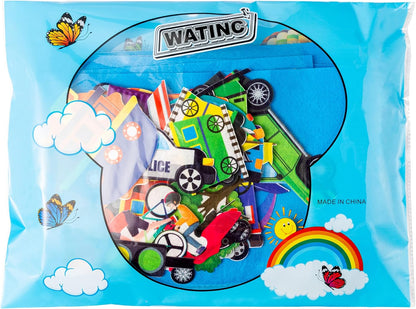 WATINC 35Pcs Vehicle Felt Story Board Set 3.5Ft Preschool Transportation Themed Storytelling Cars Train Trucks Planes Boats Early Learning Interactive Play Kit Wall Hanging Gift for Toddlers Kids