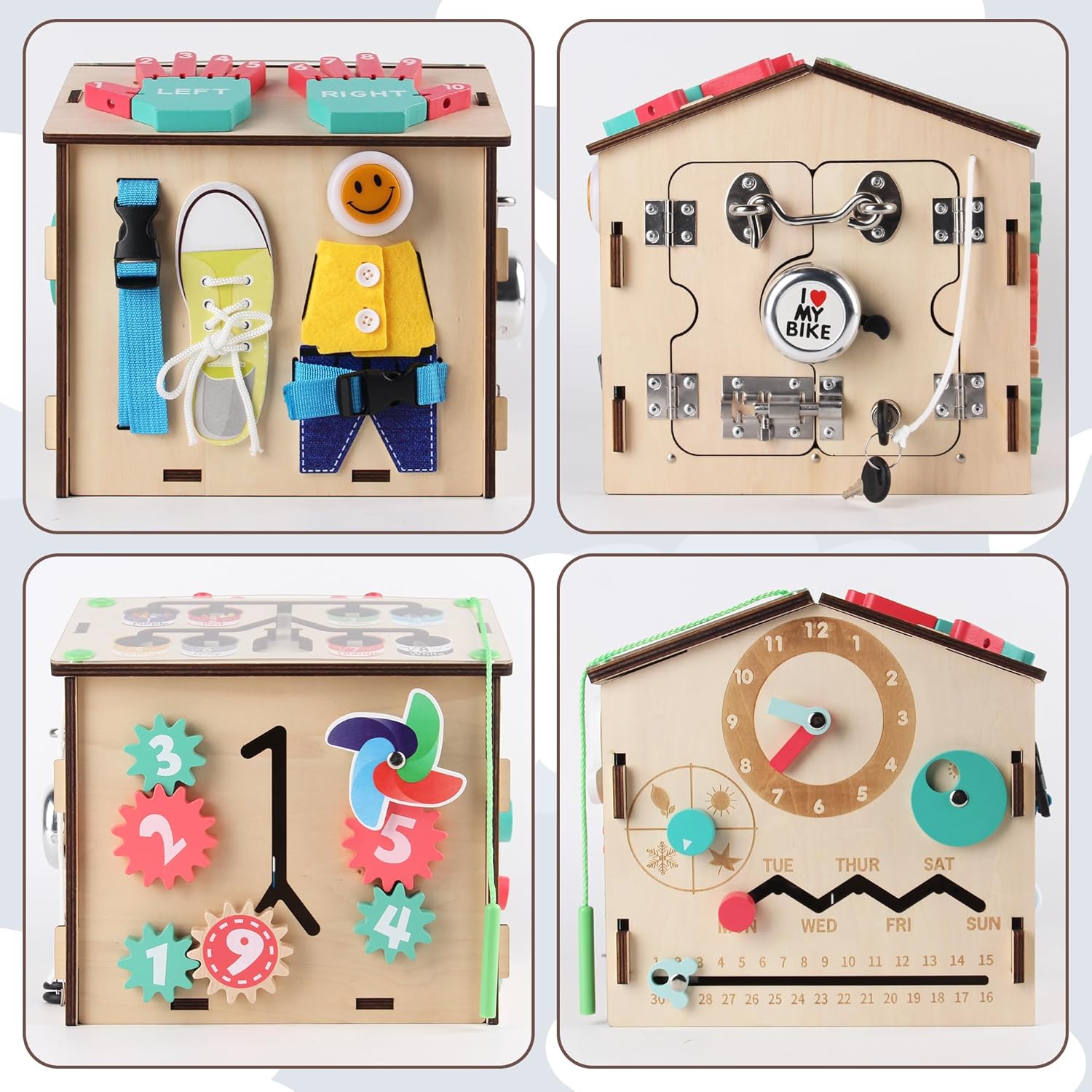 BommJokker Busy Board Montessori toys for Toddlers Wooden Educational Toy Busy House Magnetic Color and Number cognition teaching