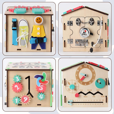 BommJokker Busy Board Montessori toys for Toddlers Wooden Educational Toy Busy House Magnetic Color and Number cognition teaching