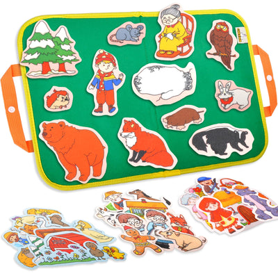 CHEFAN Felt/Flannel Board Story Set of 4, PRECUT Felt Pieces for Preschool Toddlers, Stone Soup, The Three Billy Goats Gruff, Jack and Beanstalk, The Boy Who Cried Wolf