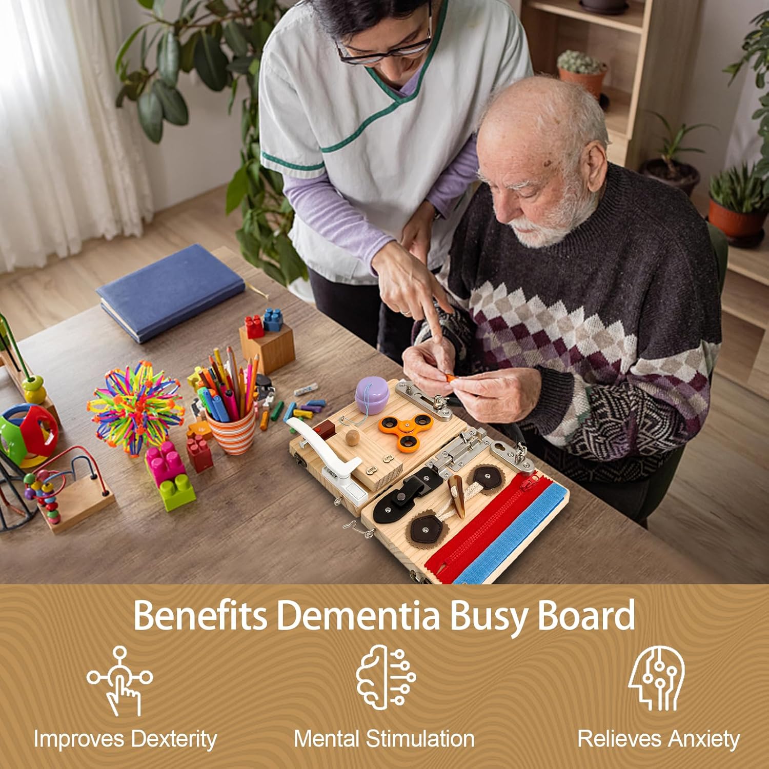 Dementia Activities for Seniors,Dementia Products for Elderly,Busy Board for Adults with Dementia,Fidget Games for Seniors,Sensory Toy for Alzheimer's Patient,Fidget Board,Dementia Gifts