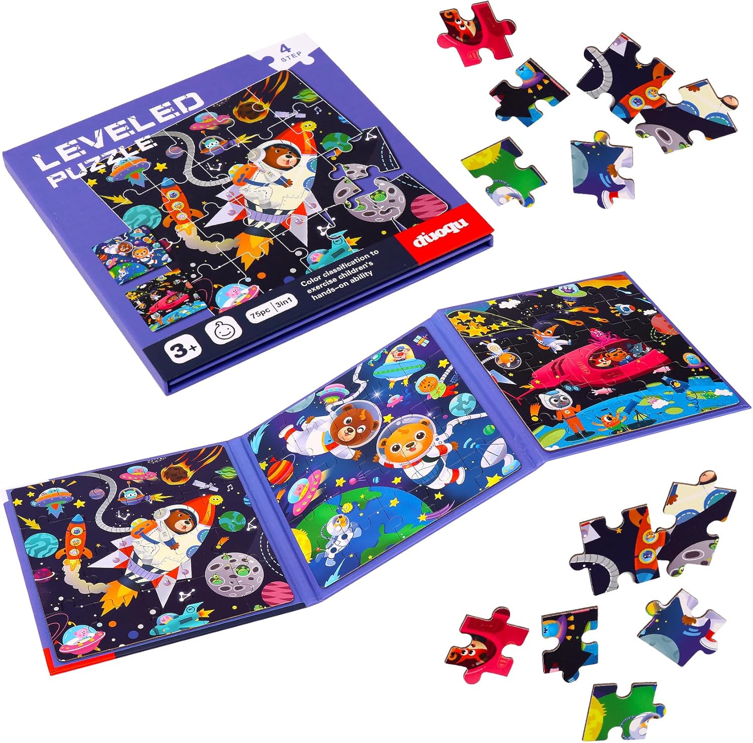 Magnetic Puzzles for kids Ages 4-8 - 3 in 1-75 Pieces Magnet Jigsaw Puzzle Book for Toddlers Ages 3-5 Magnetic Travel Puzzle Board Activities Toy for Boys and Girls (Outer Spaces)