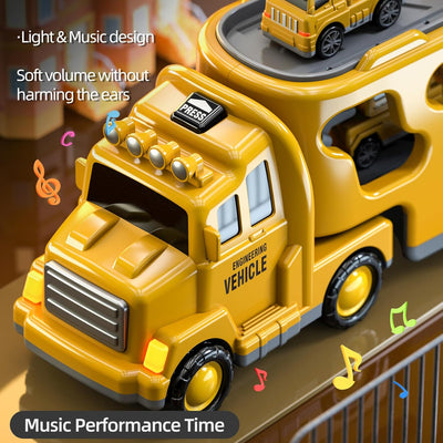 Fidtoy 5-in-1 Construction Truck Toy Set for Toddlers with Lights Sounds Excavator Bulldozer Crane
