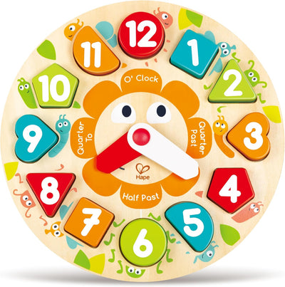 Juguete de reloj de madera Fidtoy, rompecabezas para que los niños aprendan la hora