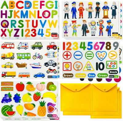 PENGFULL 5 Felt Learning Pieces Set,Alphabet Letters Fruits and Vegetables Numbers Community Helpers Transportation Learning Pieces,for Felt Flannel Board, for Toddlers Kindergarten Preschool