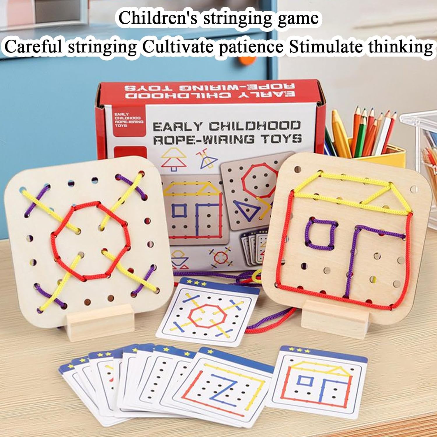 Mont-essori Wooden Shoelaces Toys, Early Education Headbreaker Set, Fine Motor Skills Toys, Travel Set, Sewing Kit for Early Childhood Toys