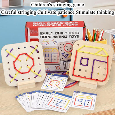 Mont-essori Wooden Shoelaces Toys, Early Education Headbreaker Set, Fine Motor Skills Toys, Travel Set, Sewing Kit for Early Childhood Toys
