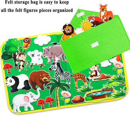 Craftstory Zoo Animals Travel Felt-Board Story Set for Toddlers, 32 Pieces Flannel Board Stories for Preschool Learning Toys Educational Storytelling Activity Board Gifts for Ages 3+