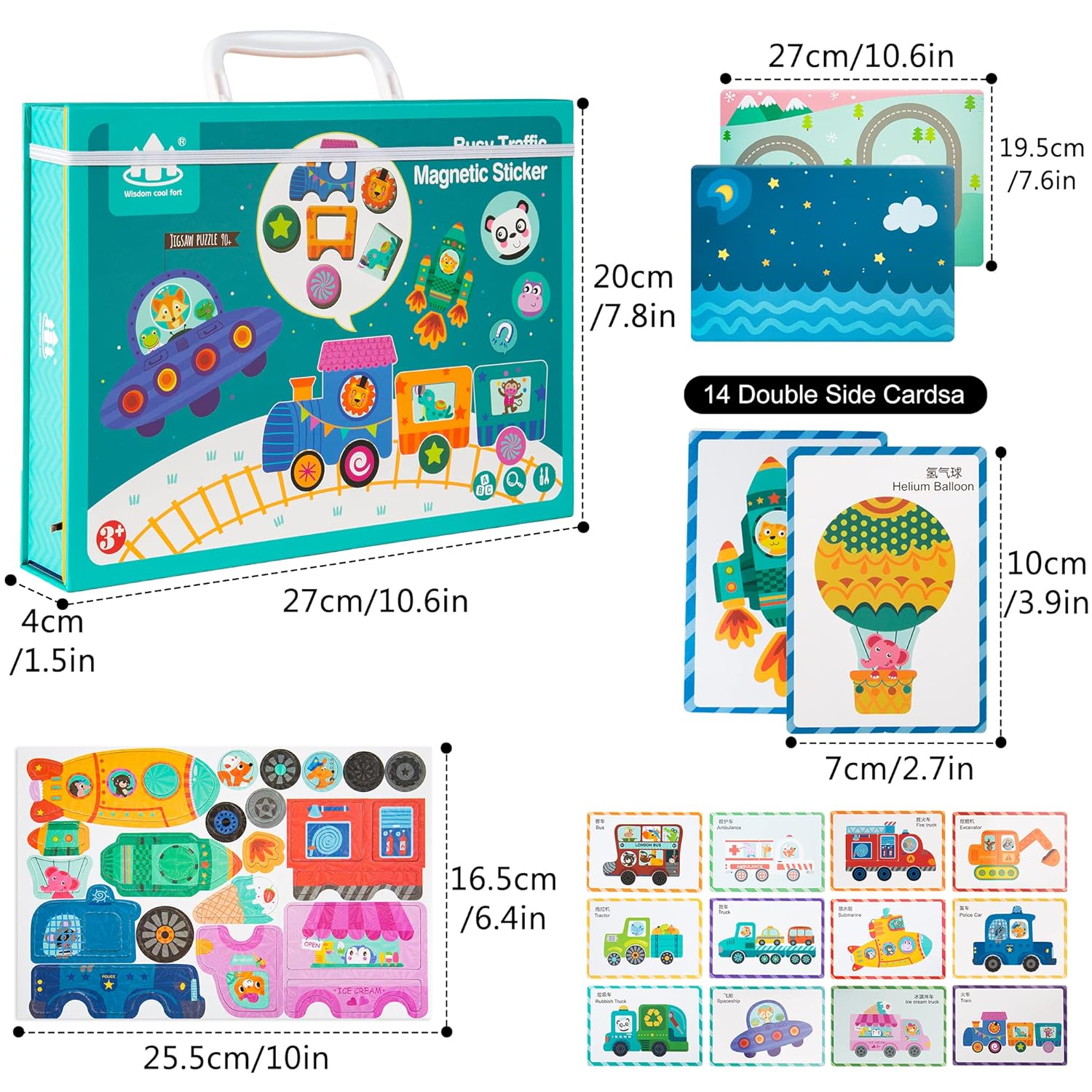 TOGELIN Magnetic Puzzle Toy with Drawing Board for Kids Ages 3-5, Multi-Functional Painting Book & Magnetic Puzzles, Scenes Simulation Activity, Preschool Learning Education Toys Jigsaw(Heavy Traffic)