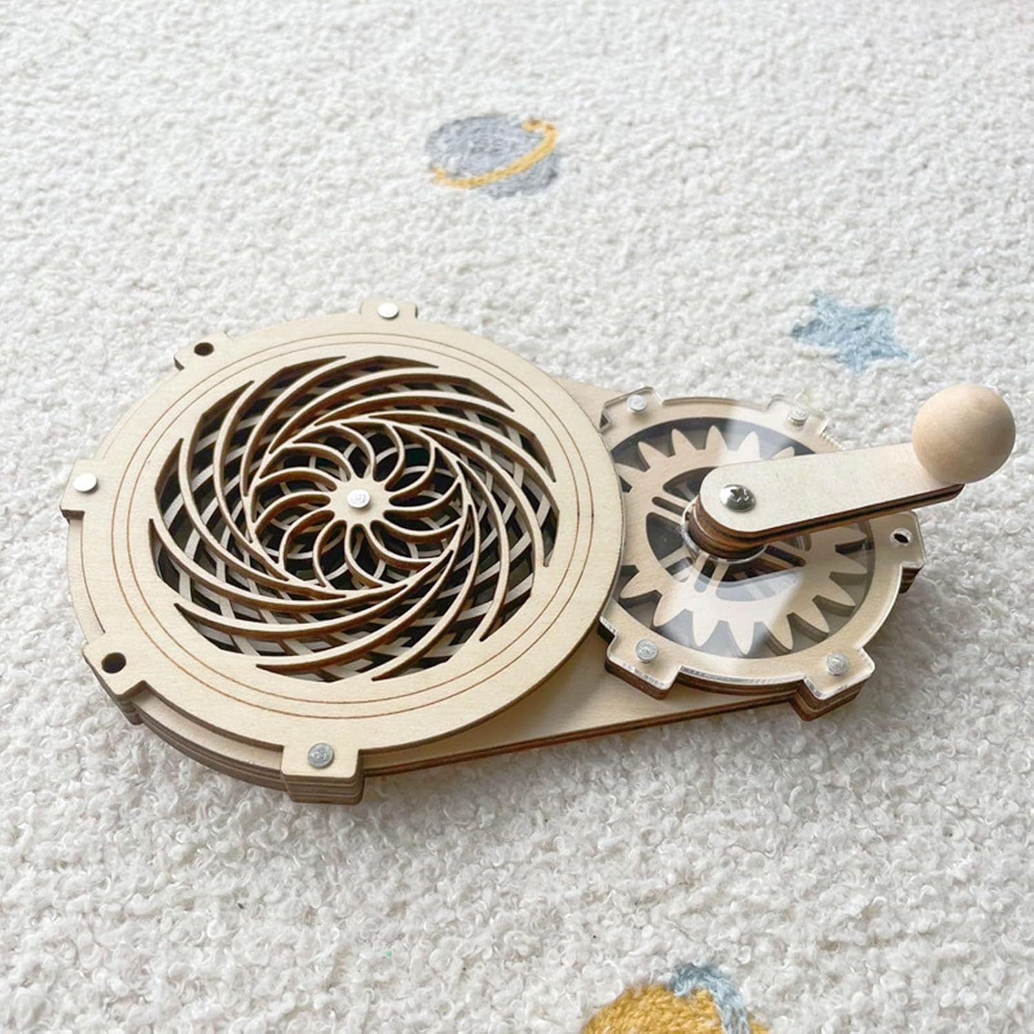 TARSHYRY DIY Wooden Hand Crank Gear Toy for Children Kids, Early Educational Puzzle Stimulate Imagination, Creative Wooden Model for Boys/Girls