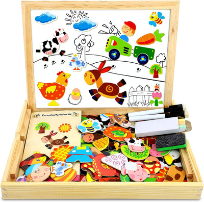Fidtoy Double-Sided Magnetic & Drawing Board Puzzle for Kids – Montessori Learning Toy for Creativity & Fine Motor Skills