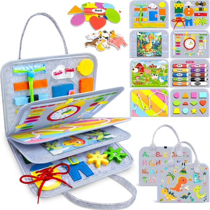 Gojmzo Busy Board Montessori Toys for Toddler Boys & Girls Gifts, Sensory Toys for Toddlers, Educational Travel Preschool Activities Learning Alphabet Count Fine Motor Skills