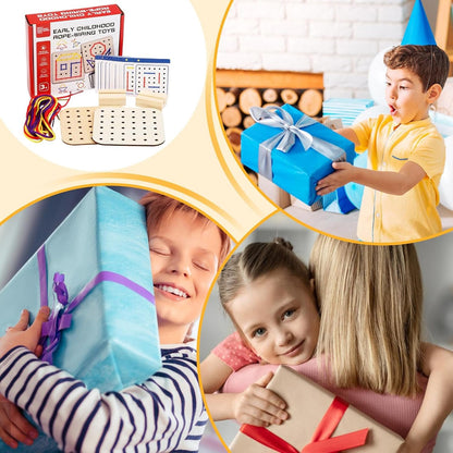 Mont-essori Wooden Shoelaces Toys, Early Education Headbreaker Set, Fine Motor Skills Toys, Travel Set, Sewing Kit for Early Childhood Toys