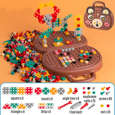 Fidtoy Montessori Electric Drill Tool Set for Kids – 203PCS STEM Construction Building Toy