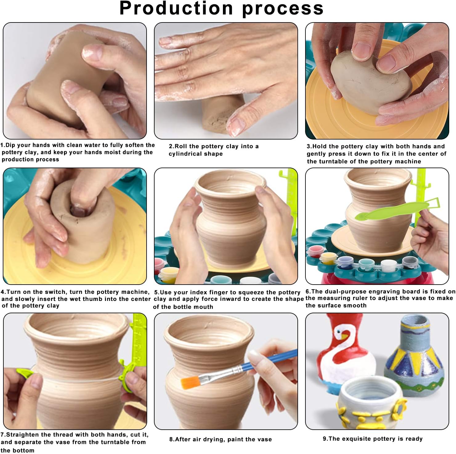 Fidtoy Electric Pottery Wheel Kit for Kids with Clay and Paints