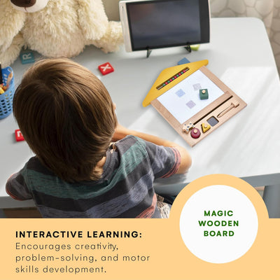 Fidtoy Wooden Magnetic Drawing Board for Kids 3+ Reusable Doodle Toy