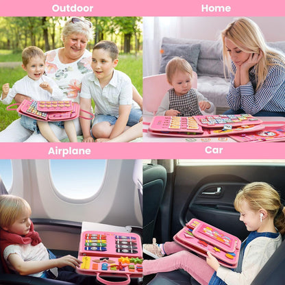 Montessori Busy Board for Toddlers 3-5 Years Old - Learning Activities for Travel, Road Trip - Educational Toys Sensory With Life Skills, Alphabet, Animals, Shapes