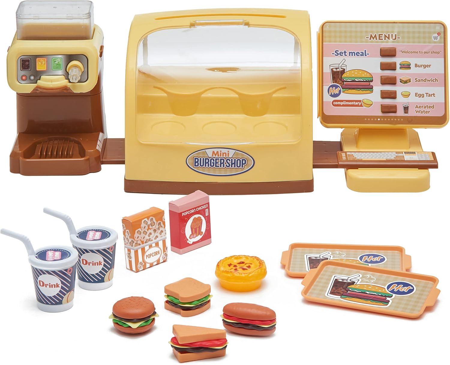 Fidtoy Counter Pretend Play Series Burger Shop for Kids, 25-Piece Pretend Kitchen Role Play Set, Educational Burger Shop Toy for Ages 3+