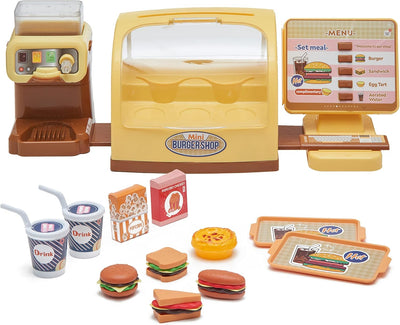 Fidtoy Counter Pretend Play Series Burger Shop for Kids, 25-Piece Pretend Kitchen Role Play Set, Educational Burger Shop Toy for Ages 3+