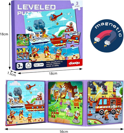 DAZZTIME Children's Puzzle, Magnetic Puzzle, Animal Puzzle for Children, Travel Games Children from 3 Educational Puzzles, Educational Toy, Educational Toy for Children 3 4 5 Years (Fire Protection)