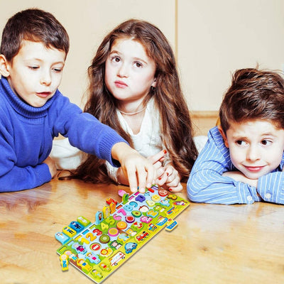 Kids Fishing Game Magnetic - Car Wooden Magnetic Fishing Game,Fishing Catching Counting Games Puzzle With Numbers And FigureMath Educational Toys for 1-3 Years Old Girl Boy Children