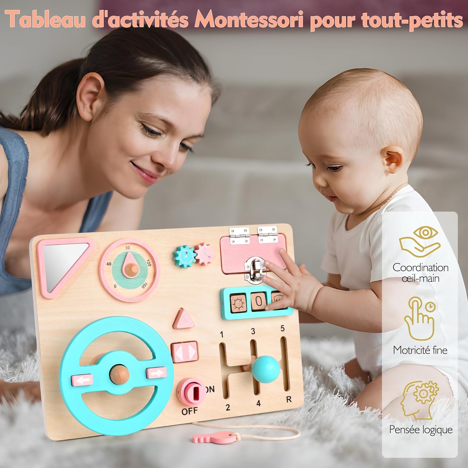 Busy Montessori Board 1 2 3 Years Montessori Games 1 Year Wooden Activity Board Toy for Children, Educational Motor Skills Baby Board, Gift for Boys and Girls