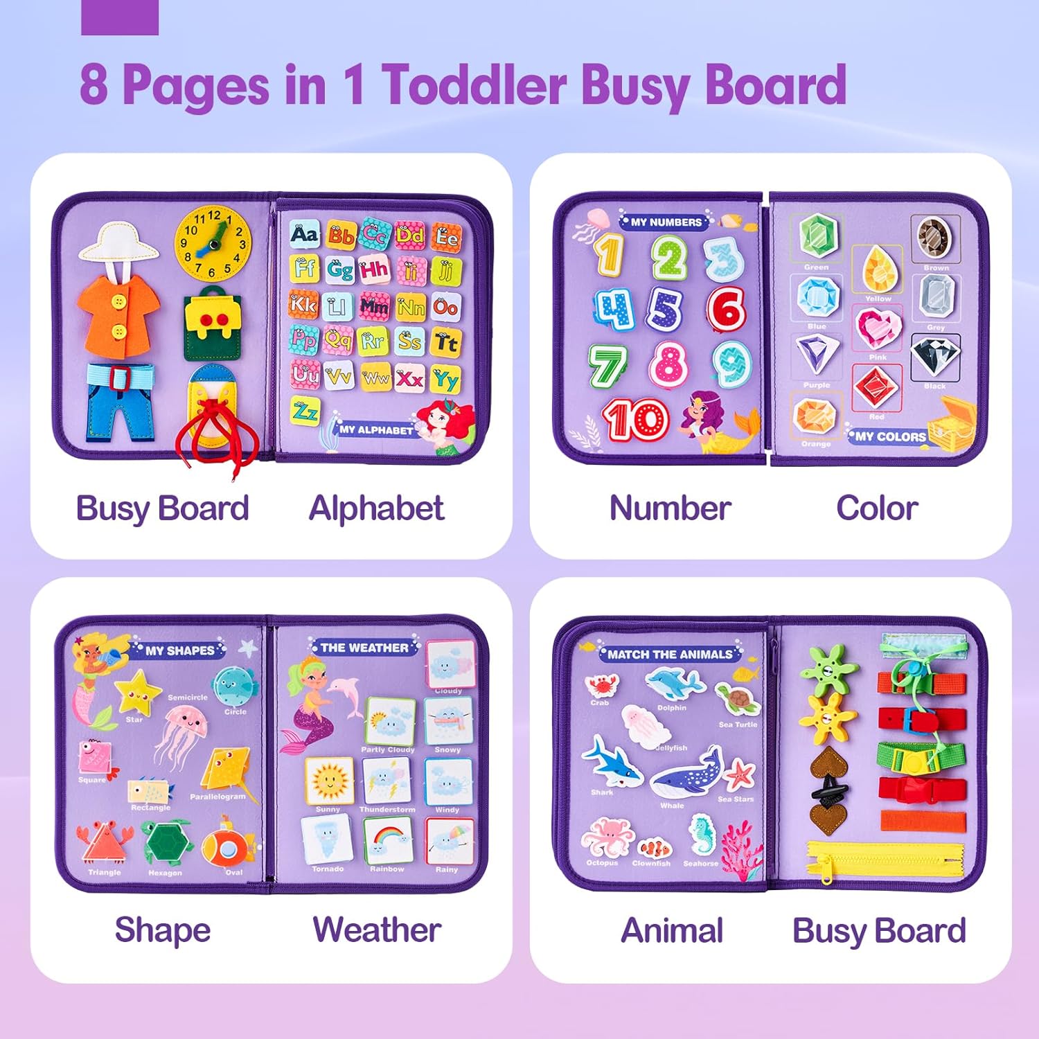 Fidtoy Montessori Busy Board for Toddlers – 8-in-1 Preschool Activity Board, Travel Learning Toy, Fine Motor Skills Busy Book