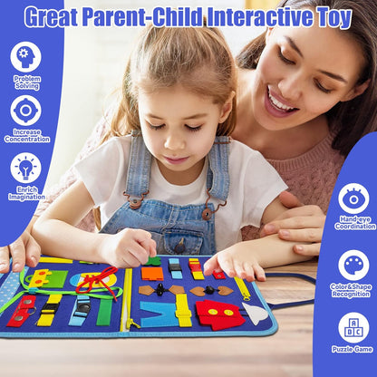 kigod Busy Board for Toddlers,Sensory Activity Board for Preschool Learning Toys Autism Educational Travel Toys, Montessori Educational Toys for Boy and Girl Gift