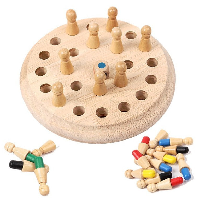 Fidtoy Wooden Memory Matching Game for Kids – Color Recognition Board Game with Dice and Wooden Pegs