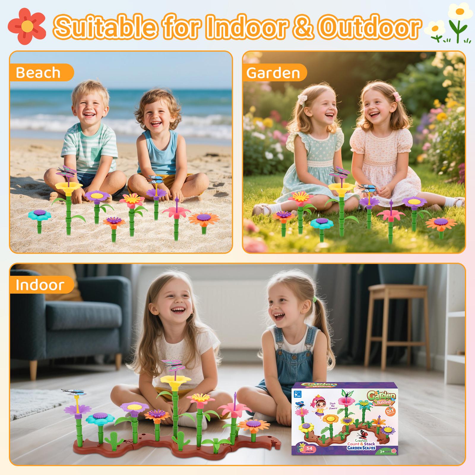 54 PCS DIY Flower Garden Toy Creative Building Planting Set for Girls Montessori-Inspired STEM Playset for Ages 3–6