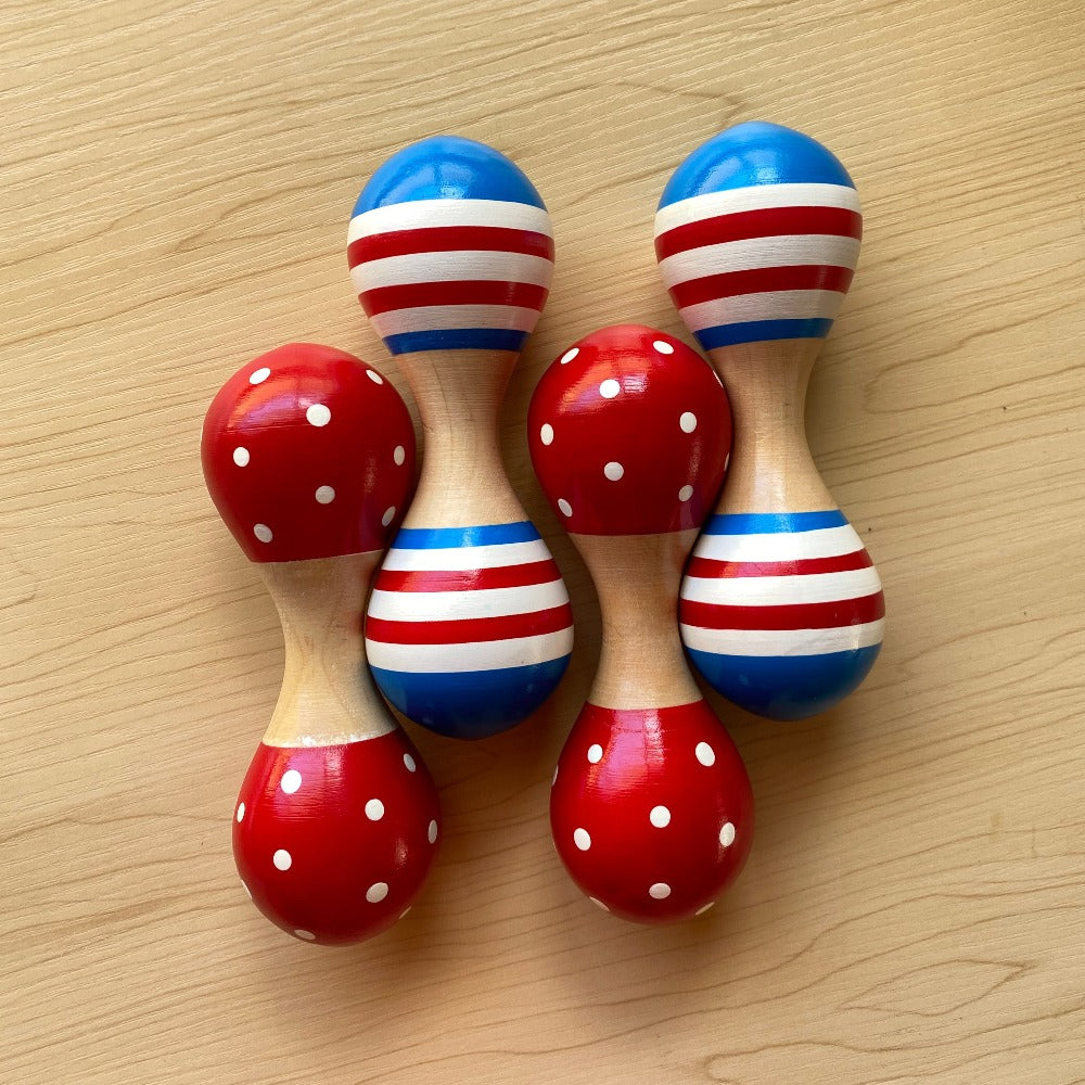 Wooden Double Ended Timber Baby Maraca Set of 4 - Musical Instruments