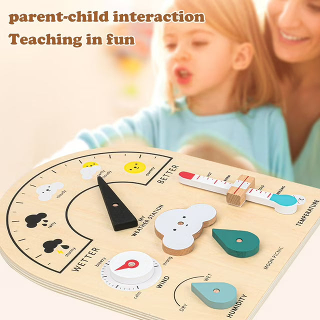 Fidtoy Wooden Weather Station Toy for Kids – Montessori Climate Learning & Parent-Child Interaction