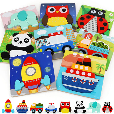 Juego de 8 rompecabezas de formas de madera Fidtoy para niños pequeños, juguete educativo
