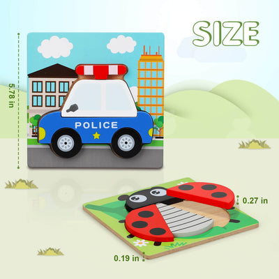 Juego de 8 rompecabezas de formas de madera Fidtoy para niños pequeños, juguete educativo